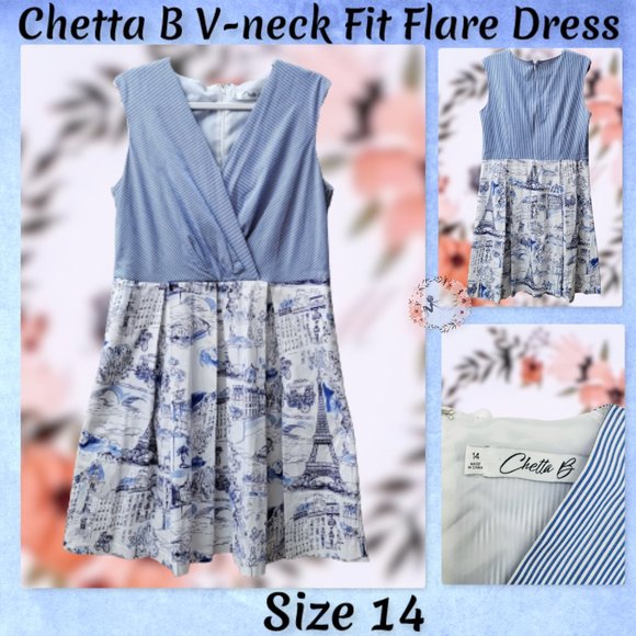 Chetta B Dresses & Skirts - 💙Chetta B Fit Flare Paris Scene Dress size 14